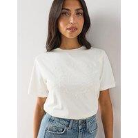 The Very Collection Primrose Embossed Short Sleeve T-Shirt - Cream/Brown