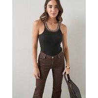 The Very Collection Crochet Neck Trim Racer Vest - Black