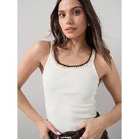 The Very Collection Crochet Neck Trim Racer Vest - Cream