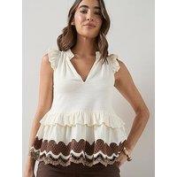 The Very Collection Embroidered Peplum Vest - Cream
