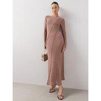 The Very Collection Textured Long Sleeve Midi Dress - Taupe