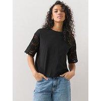 The Very Collection Crochet Sleeve Oversized T-Shirt - Black