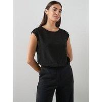 The Very Collection Crinkle Drawcord Waist Top - Black