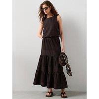 The Very Collection Textured Tiered Co-Ord Maxi Skirt - Brown