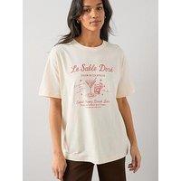 The Very Collection Cocktail Oversized Graphic T-Shirt - Cream