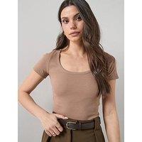 The Very Collection Stretch Rib Scoop Neck T-Shirt - Neutral