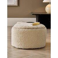 Kaikoo Sherpa Fur Round Stool With Piping