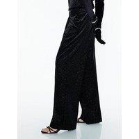 River Island Velvet Hotfix Wide Leg Trousers - Black