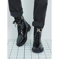 River Island Wide Lace Up Chunky Boot - Black