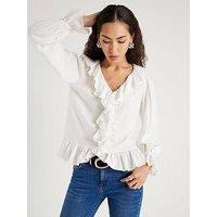 River Island Long Sleeve Ruffle Blouse - Cream
