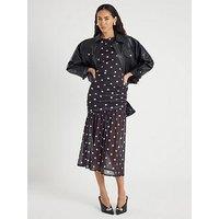 River Island Long Sleeve Ruched Spot Mesh Maxi Dress - Black