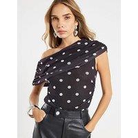 River Island Short Spot Mesh Drape Top - Black