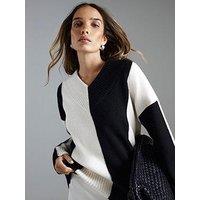 River Island V Neck Stripe Jumper - Black/White