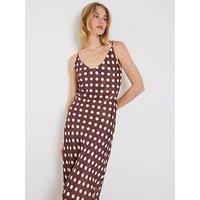 River Island Polka Dot Slip Dress - Brown