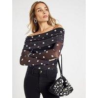 River Island Long Sleeve Bardot Spot Mesh Body