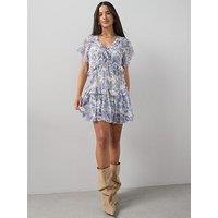 The Very Collection Georgette Ruffle Sleeve Mini Dress - Print