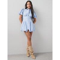 The Very Collection Puffball Hem Cinched Waist Shirt Dress - Blue Stripe