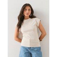 The Very Collection Ruched Side Cotton T-Shirt - Beige