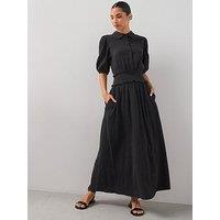 The Very Collection Cheesecloth Puff Sleeve Midi Dress - Black
