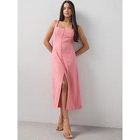 The Very Collection Linen Blend Button Through Midaxi Dress - Coral