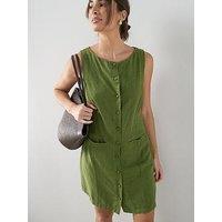 The Very Collection Linen Blend Crew Neck Mini Dress - Green