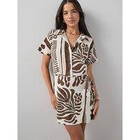 The Very Collection Linen Blend Wrap Mini Dress - Print