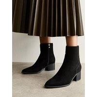 New Look Black Faux Suede Block Heel Ankle Boots