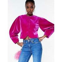 River Island Long Sleeve Banana Velvet Jacket - Pink