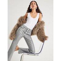 River Island Foil Coated Stretch Straight Jeans - Silver
