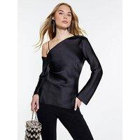 River Island Satin One Shoulder Top - Black