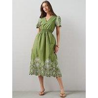 The Very Collection Broderie Contrast Detail Midaxi Dress - Green
