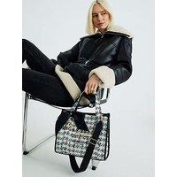 River Island Med Boucle Embroidered Tote - Cream