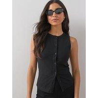 The Very Collection Button Thru Ribbed Vest - Black