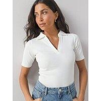 The Very Collection Short Sleeve Ribbed Polo Shirt - Cream