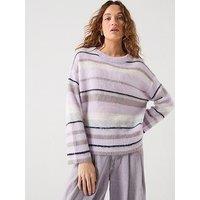 Boss Long Sleeve Striped Knit Jumper - Purple