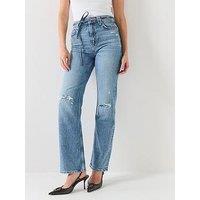 Boss Distressed Denim Straight Leg Jeans - Blue