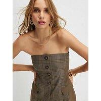River Island Check Print Sleeveless Bandeau Top - Brown