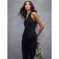 River Island Halterneck Contrast Tux Top - Black