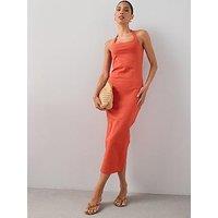 The Very Collection Fitted Halter Midi Dress - Orange