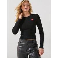 Hugo Vintage Heart Long Sleeve Top - Black