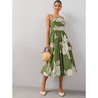 The Very Collection Pintuck Detail Puffball Midi Dress - Green