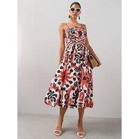 The Very Collection Pintuck Detail Puffball Midi Dress - Print