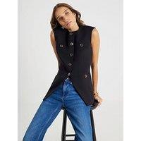 River Island Short High Neck Button Detail - Black