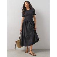 The Very Collection Shirred Bodice Midi Dress - Black