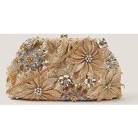Monsoon Bloom Floral Embellished Clutch Bag - Gold