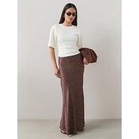The Very Collection Satin Polka Dot Maxi Skirt - Brown