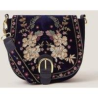 Monsoon Fallon Floral Embroidered Satchel Crossbody Bag - Blue
