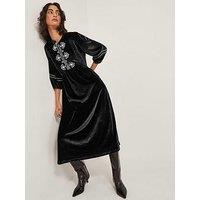 Monsoon Venus Embroidered Stretch Velvet Midi Dress - Black