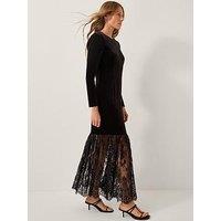 Monsoon Verity Velvet Lace Maxi Dress - Black