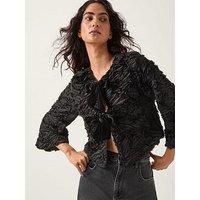 Monsoon Tia Tie-Front Textured Jersey Jacket - Black